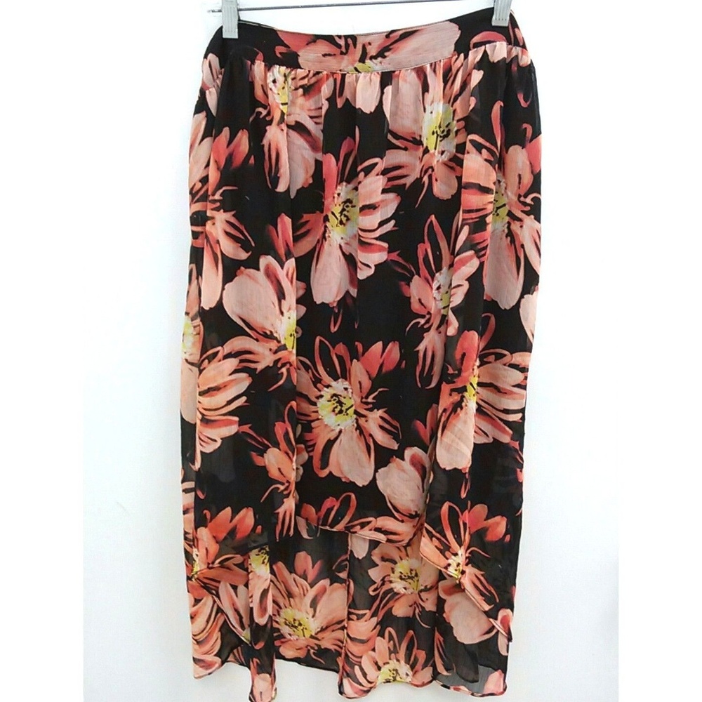 Worthington Skirt Black Coral Peach High Low